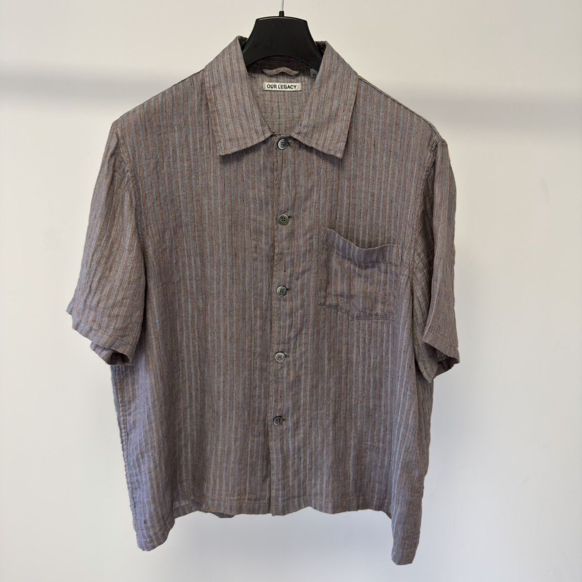 Our Legacy Blue/Tan Woven Striped Linen Box Shirt Size US M / EU 48-50 / 2 - 1 Thumbnail