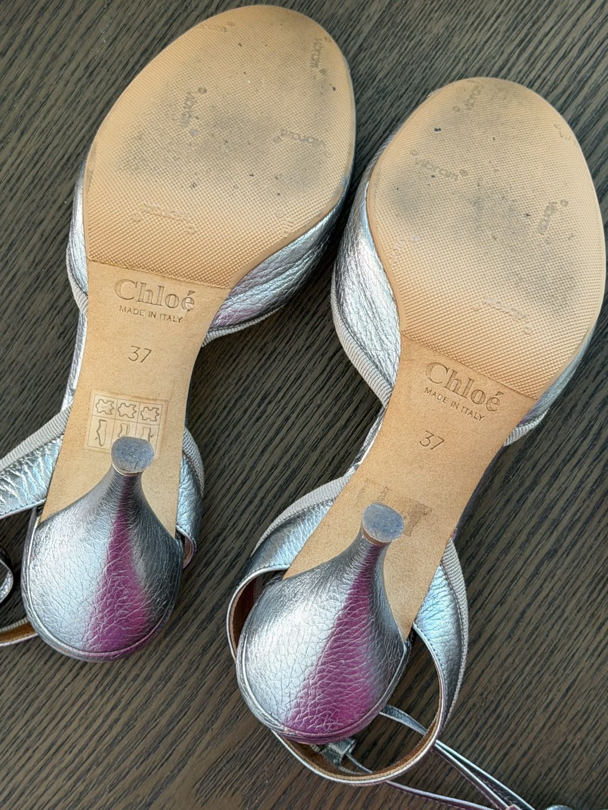 Chloe Chloé Silver Metallic Leather Peep-Toe Heels w/ Ankle Ties Size US 7 / IT 37 - 3 Thumbnail