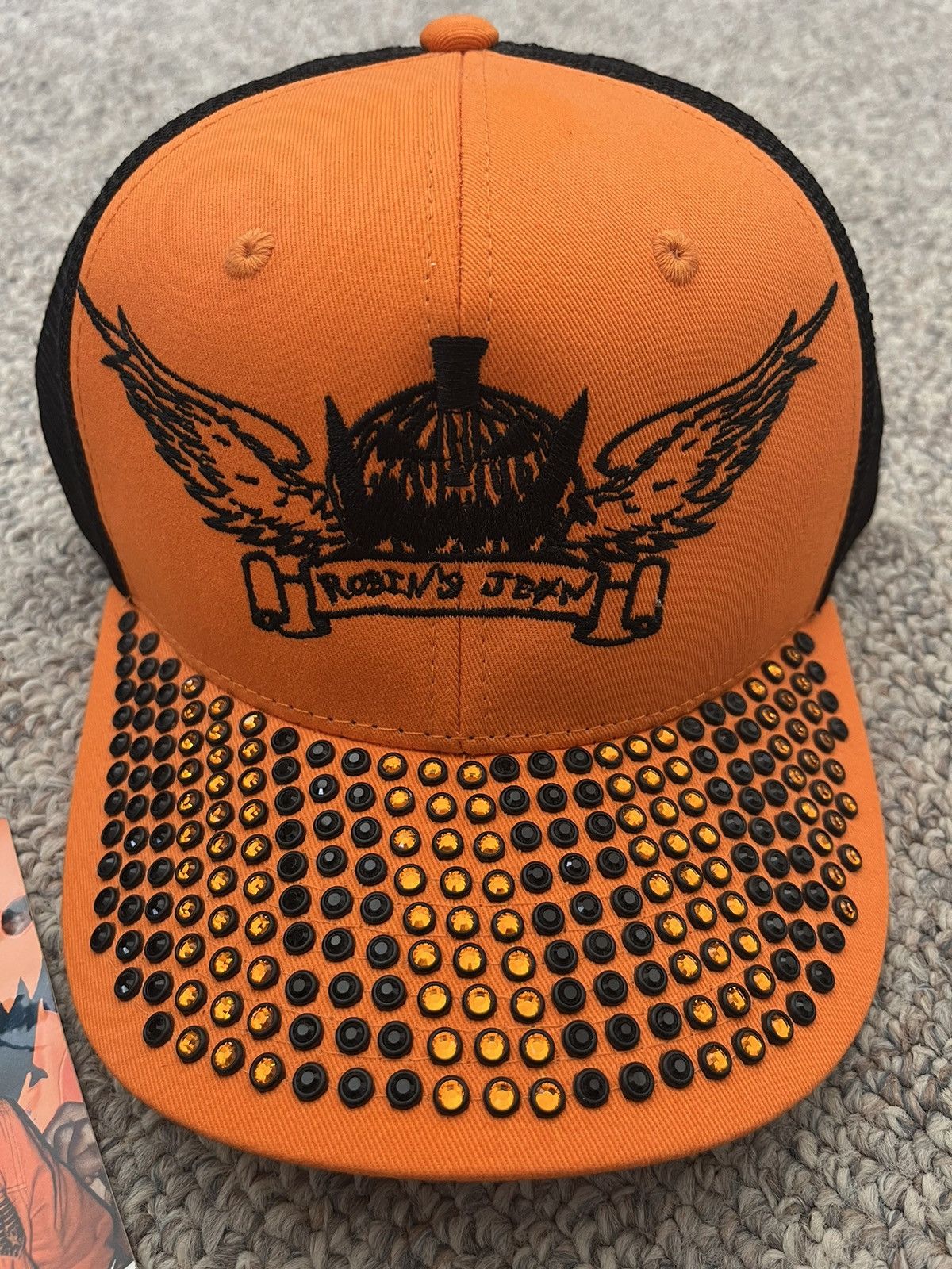 image of Asspizza Robins Jeans Hat in Black/Orange, Men's