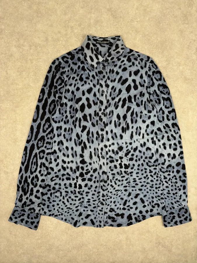 Dolce & Gabbana 2010s Dolce & Gabbana Blue Leopard Print Silk Shirt Size US S / EU 44-46 / 1 - 2 Thumbnail