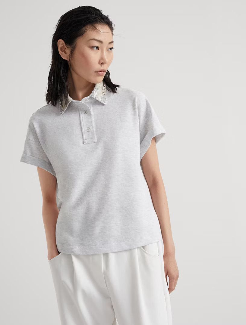Brunello Cucinelli o1w1db10825 Polo T-Shirt in Natural/Grey Size S / US 4 / IT 40 - 2 Thumbnail