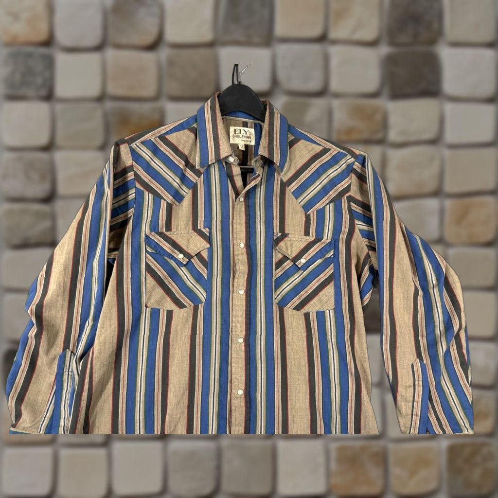Vintage VINTAGE Ely Cattleman Western Shirt Mens 15.5/33 Blue Brown Striped Pearl Snap Long Sleeve Cowboy Size US XS / EU 42 / 0 - 1 Thumbnail