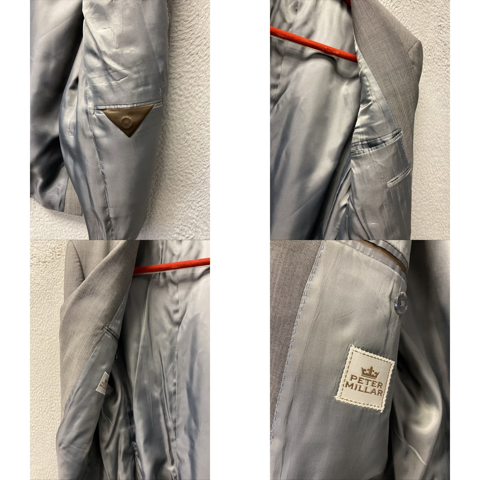 Peter Millar Peter Millar Crown Crafted Blazer Jacket Men’s 44S Gray Herringbone Wool Sport Coat Notch Lapel Two-Button Front Regular Fit Casual Mens Size 44R - 8 Thumbnail