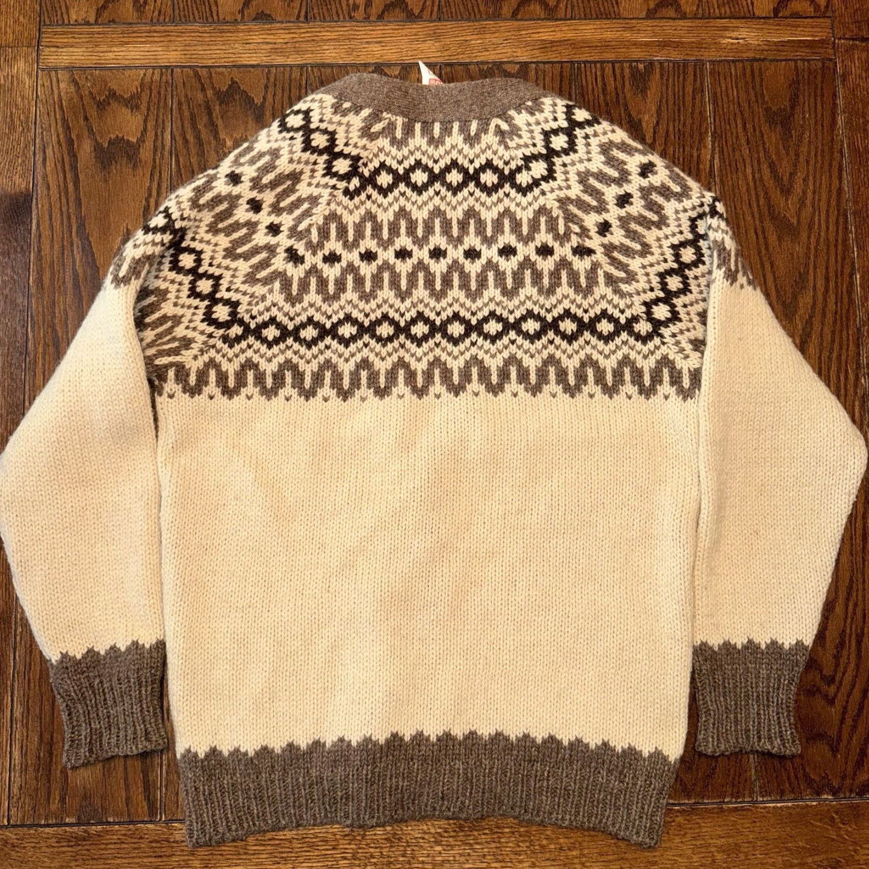 Vintage VINTAGE St Michael Cardigan Pure New Wool Mens Large Size L Fair Isle Ivory UK Jumper Cardigan with Pockets Size US L / EU 52-54 / 3 - 7 Thumbnail