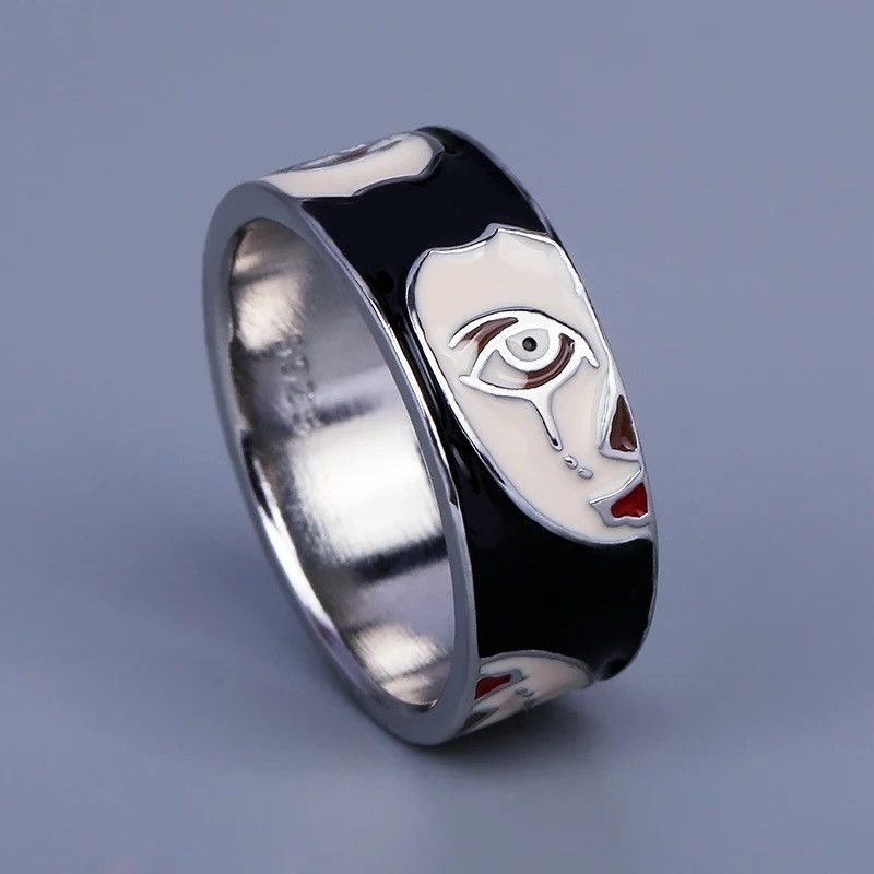 Japanese Brand × Jewelry × Vintage Creative Handmade Irregular Half Face Enamel Heart Ring Size ONE SIZE - 1 Thumbnail