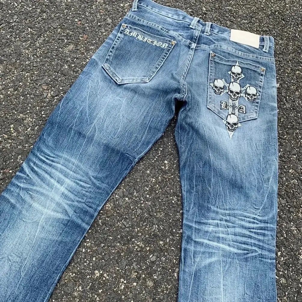 Tornado Mart SUN FADED SKULLS DISTRESSED DENIM TROUSERS BE AMBITION JEANS Size US 32 / EU 48 - 18 Thumbnail