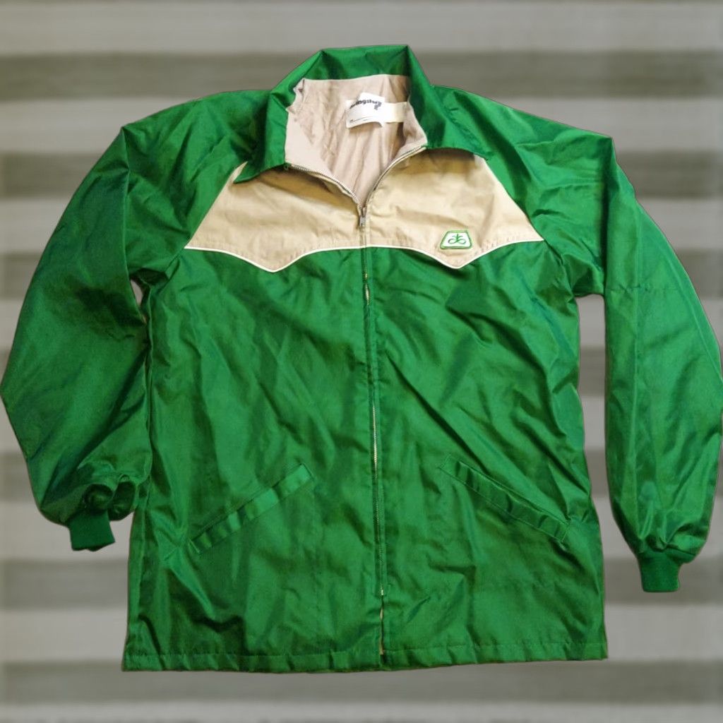 Vintage VINTAGE Swingster Jacket Green Tan Solid Windbreaker Mid-Length Zip Embroidered Logo 90s USA Mens L Regular Size US L / EU 52-54 / 3 - 1 Thumbnail
