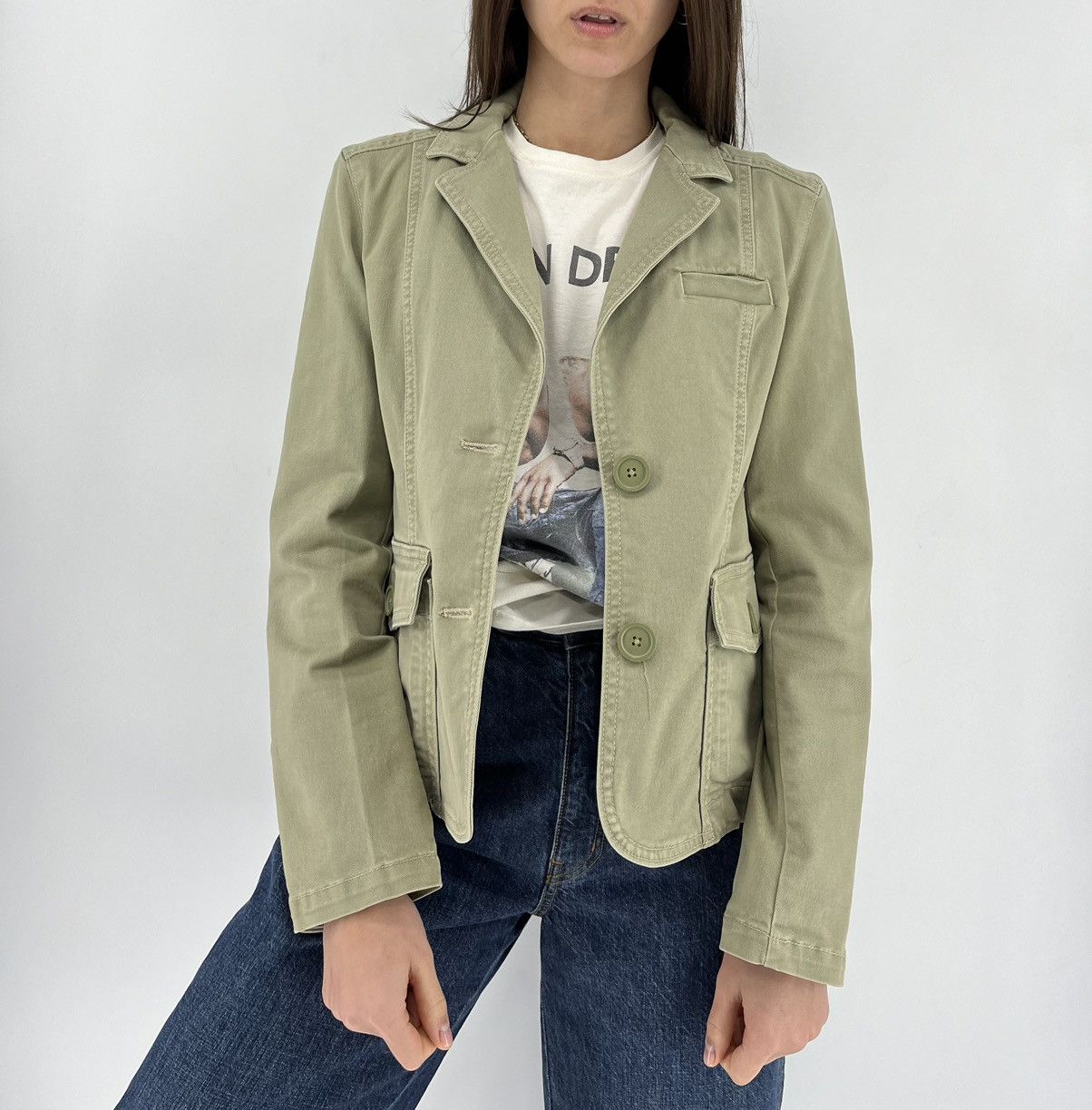 Gap × Vintage Gap Stretch Jean Jacket Womens Sz 2 Denim Gren Coat Button Size M / US 6-8 / IT 42-44 - 3 Thumbnail