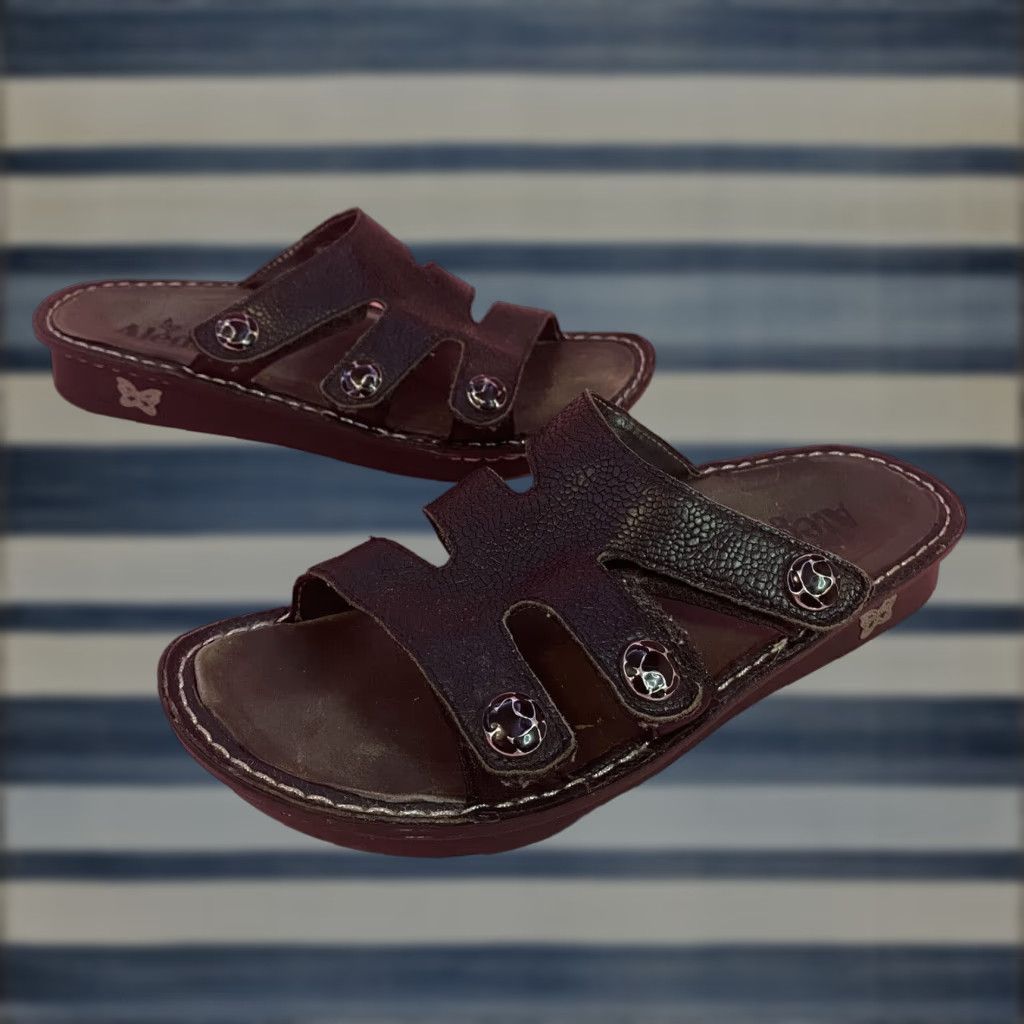 Vintage Alegria Vita PG Lite Black Leather Slip On Sandals Butterfly Sz 37 EUR 6.5 US Womens Strap Sandal Comfort Flat Slip On Pattern: Solid Size US 5 / IT 35 - 1 Thumbnail