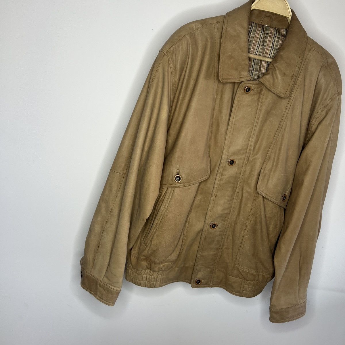 Japanese Brand × Vintage Vintage Leather Jacket Biker Ramones Beige Genuine Trucker Size US XL / EU 56 / 4 - 3 Thumbnail
