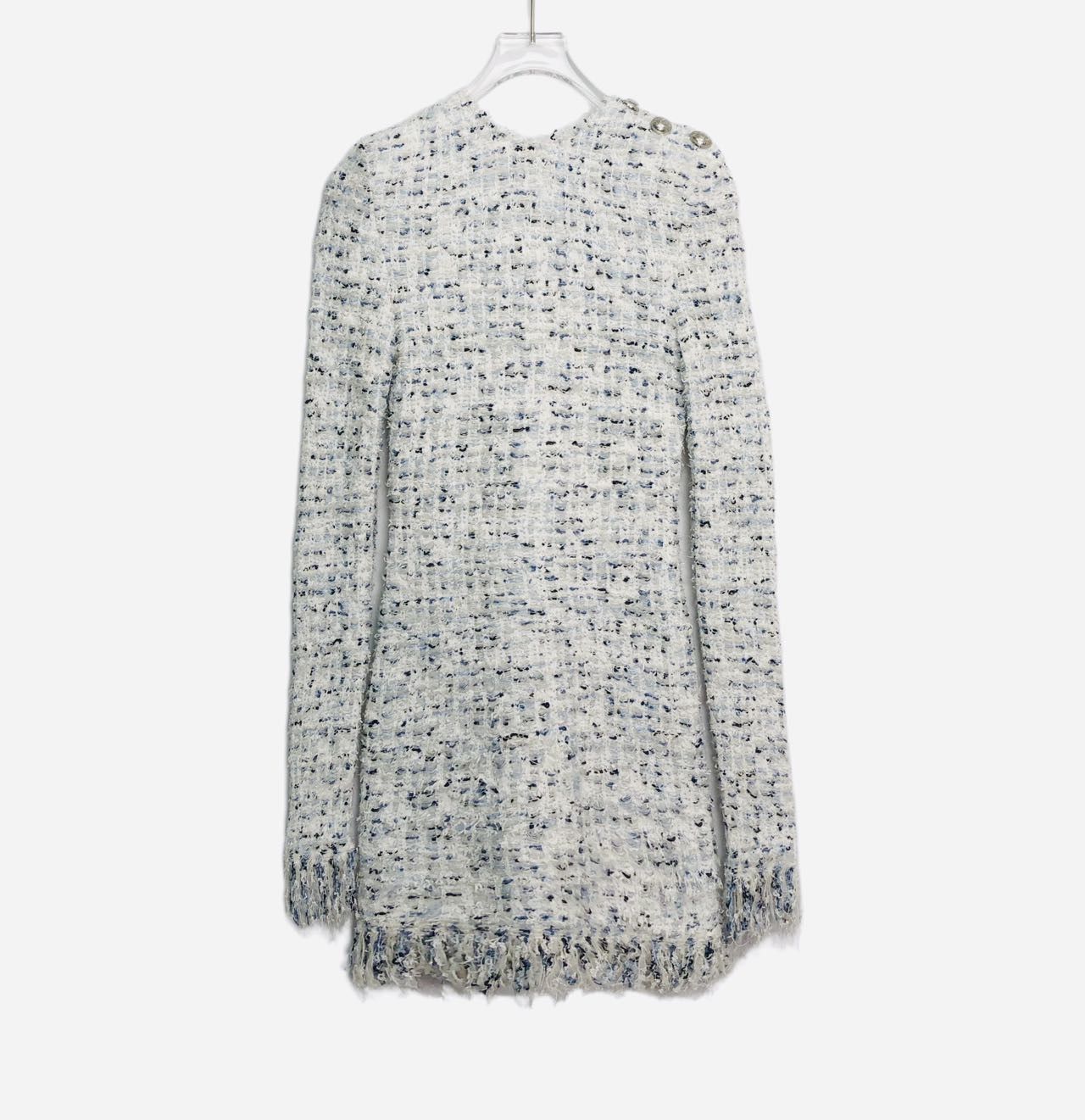 Balmain Balmain Blue & White Tweed Fringe Slim Fit Dress K26WX Size XS / US 0-2 / IT 36-38 - 1 Thumbnail