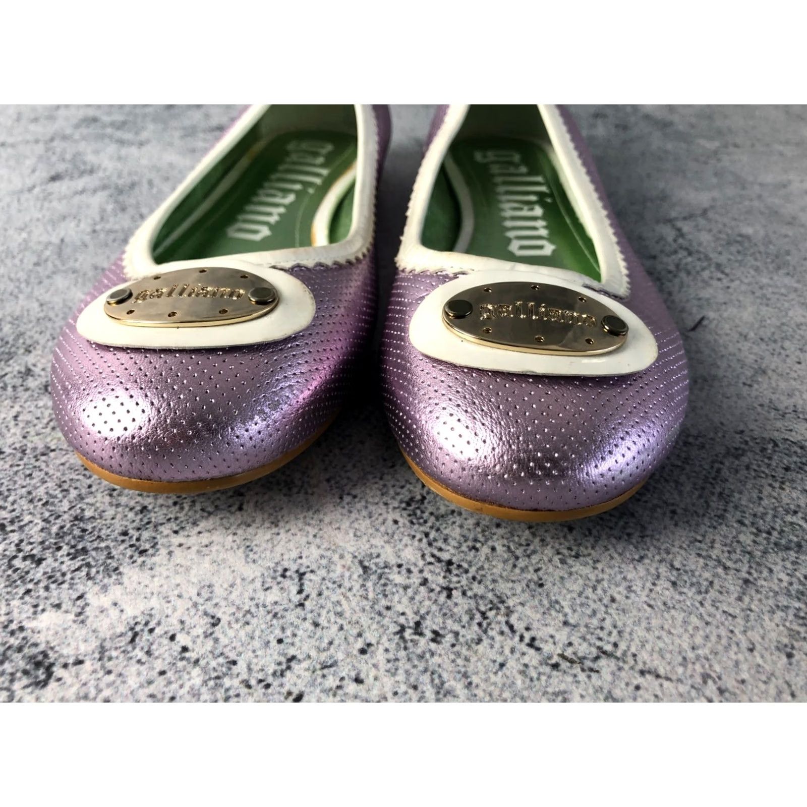Vintage Galliano Women's Ballet Flats Size 36 Shiny Purple Leather Ballet Flats Womens Shoes Flat Heel Leather Upper Lining Toe Round Purple Galliano Shoes Size US 5.5 / IT 35.5 - 6 Thumbnail