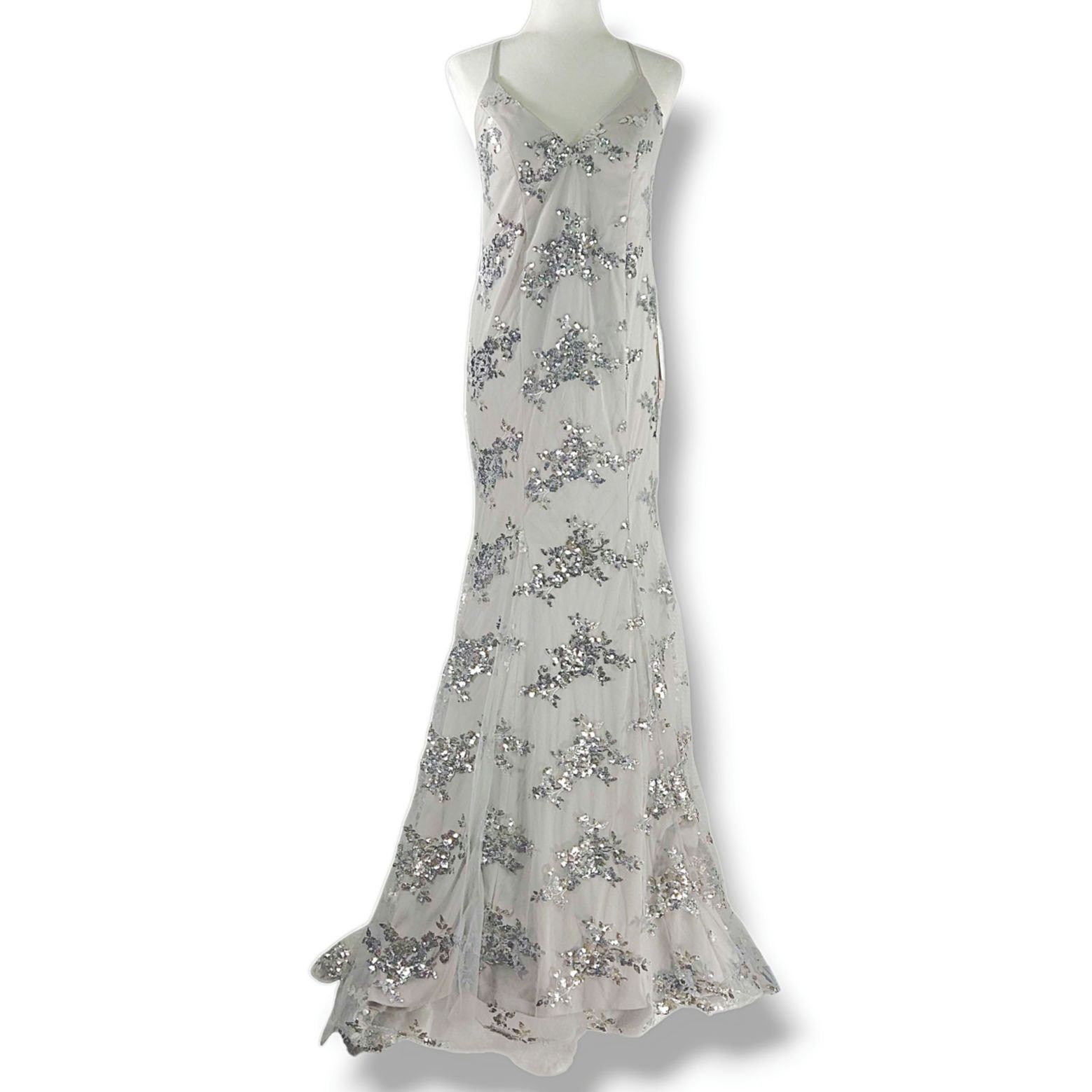 Other Stacees Mermaid Sequin Gown Silver Prom Wedding Custom NWT Size XXL / US 16-18 / IT 52-54 - 4 Thumbnail