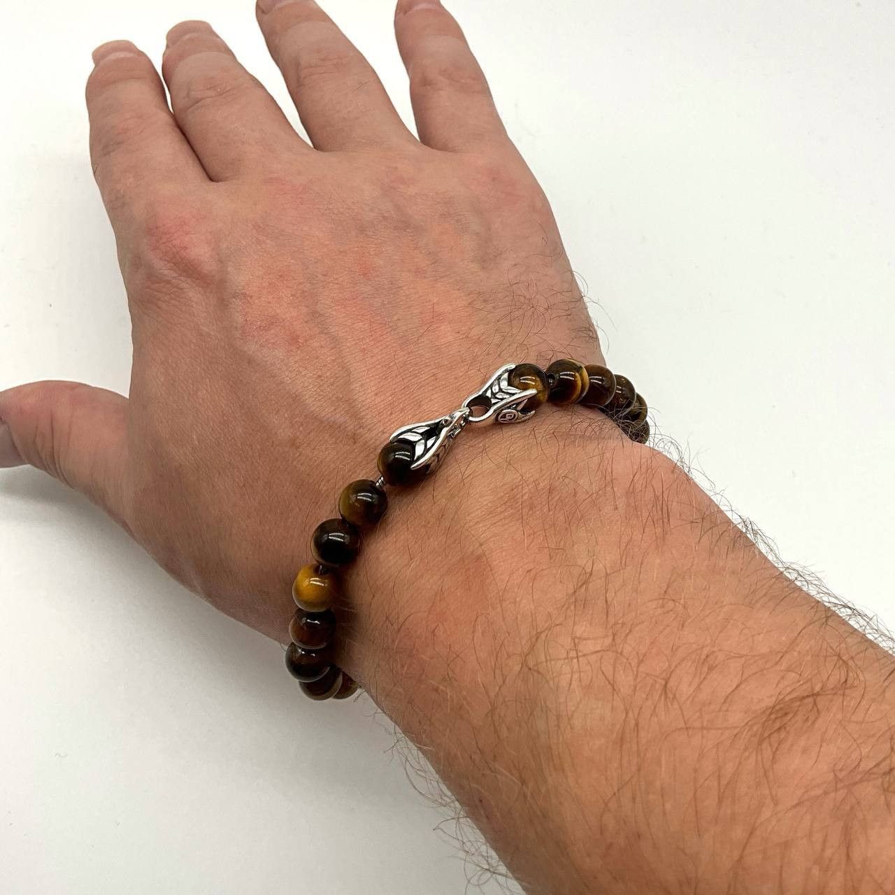 David Yurman Tiger eye bead spiritual bracelet 925 silver