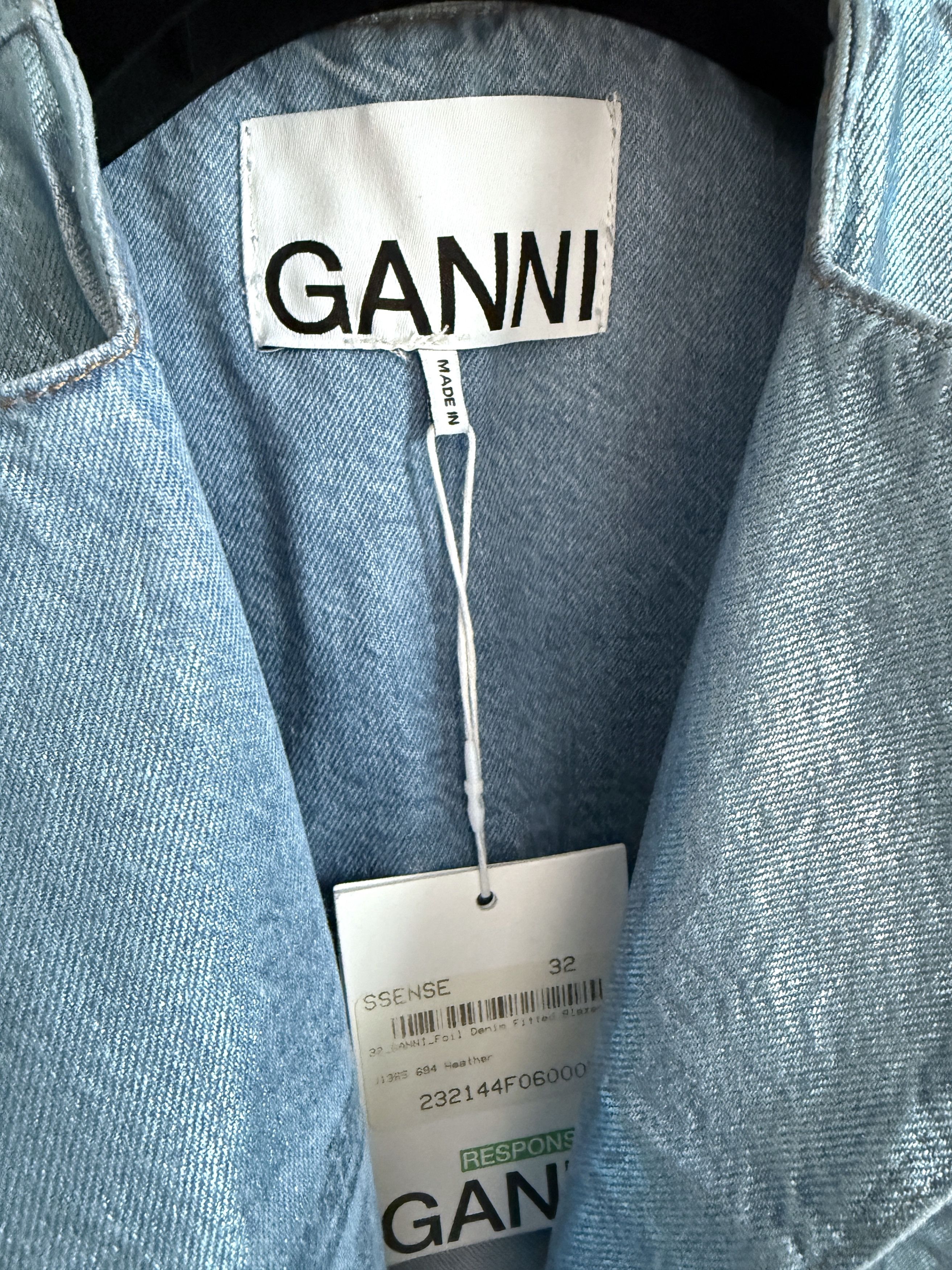 Ganni USD595 GANNI BLUE FOIL DENIM JACKET Size XS / US 0-2 / IT 36-38 - 3 Thumbnail