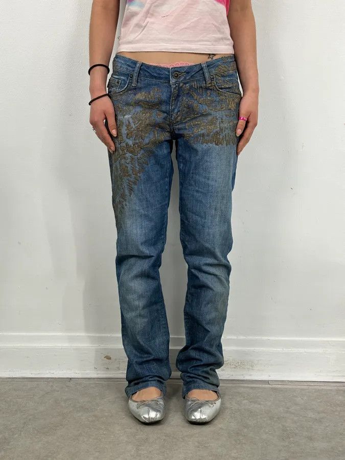 Just Cavalli SS2007 Cavalli Baroque Gold Pattern Blue Denim Jeans Size 26" / US 2 / IT 38 - 1 Thumbnail