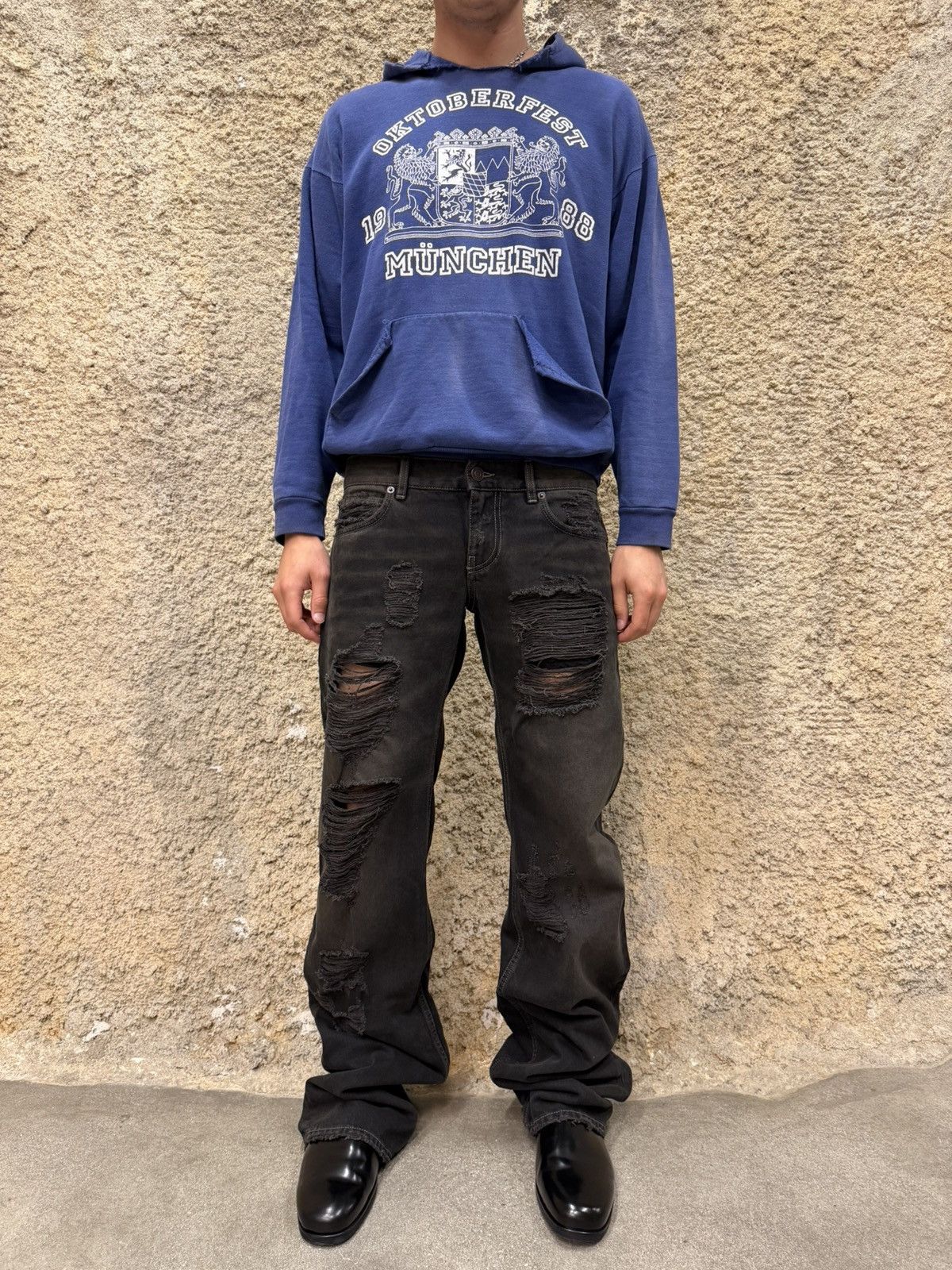 Balenciaga low waist distressed flare jeans XL