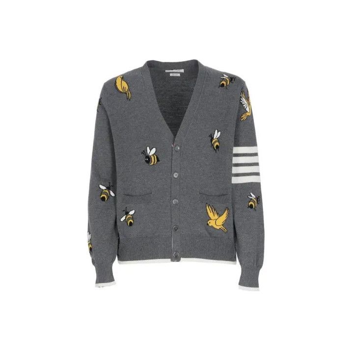 Thom Browne Thom Browne Gray Bee and Bird Pattern Cardigan Size US S / EU 44-46 / 1 - 1 Thumbnail