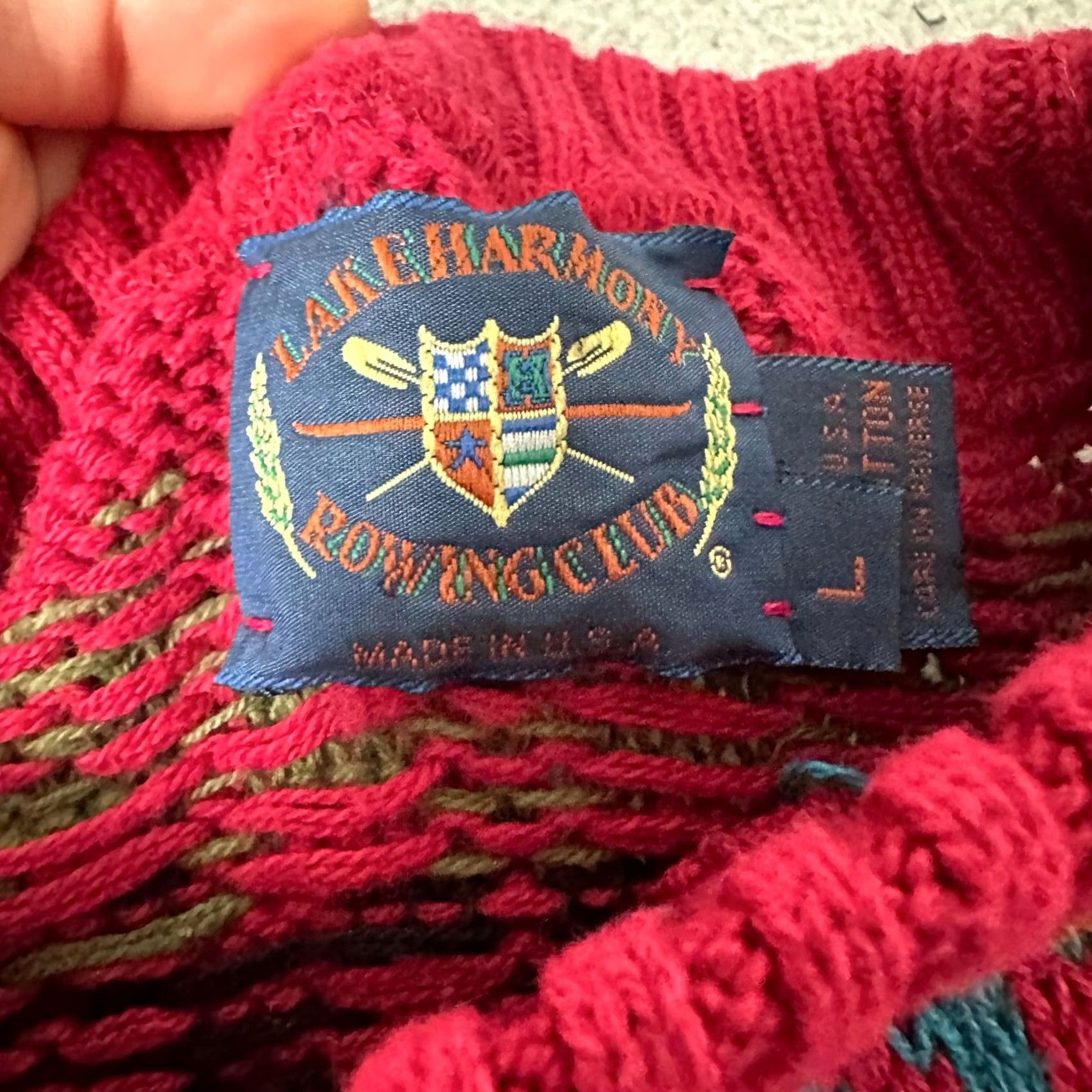 Vintage VINTAGE Lake Harmony Sweater Mens L Red Aztec 80s Crew Neck Knit Pullover Rowing Club Varsity Style Womens? Size US L / EU 52-54 / 3 - 7 Thumbnail
