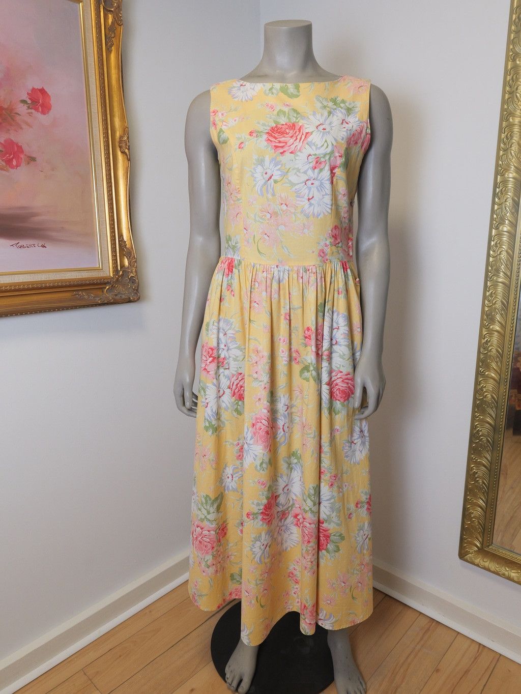 Laura Ashley Women's Laura Ashley Cottage Core Floral Cotton Dress Yellow Size L / US 10 / IT 46 - 1 Thumbnail