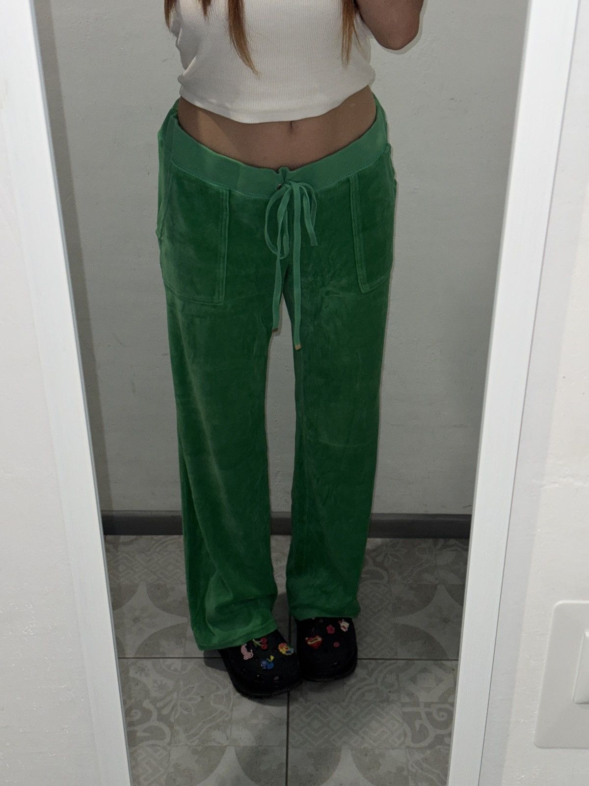 Juicy Couture VINTAGE VELOUR JUICY COUTURE 2000s GREEN PANTS Size 32" / US 10 / IT 46 - 4 Thumbnail