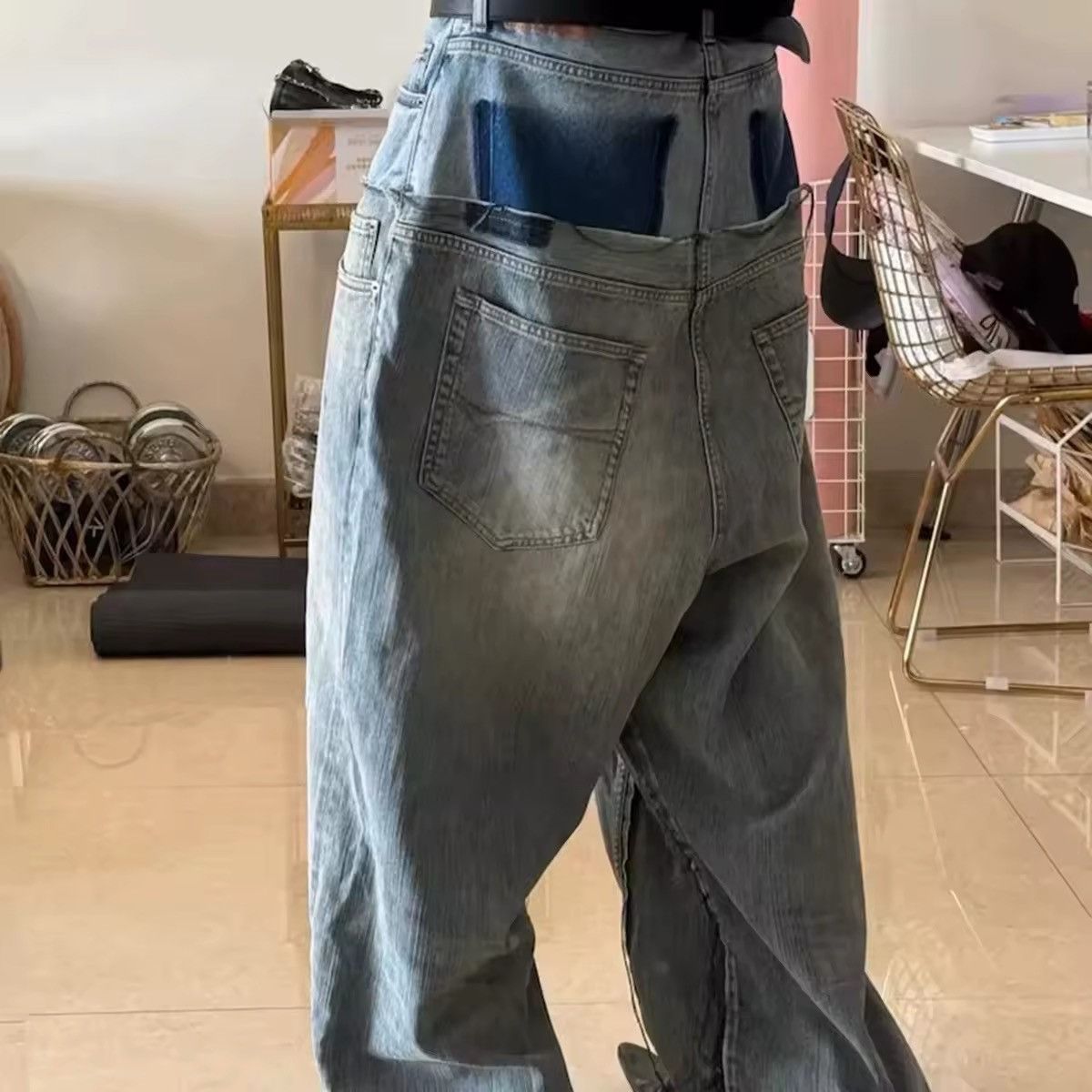 Other Streetwear Design Patchwork Custom Baggy Loose Jeans Size US 35 - 4 Thumbnail