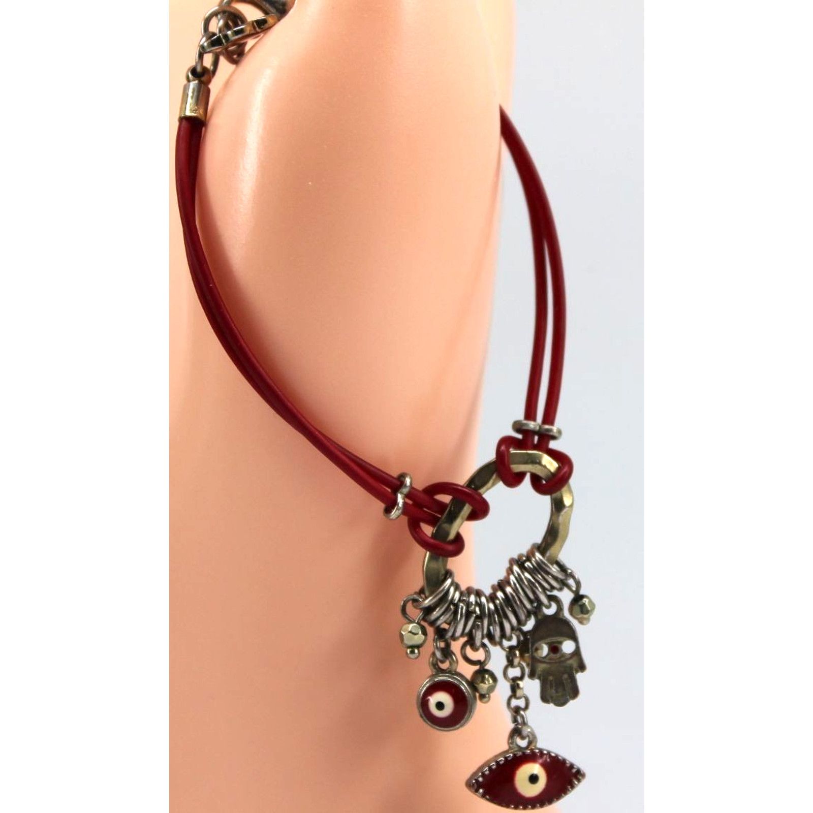Other Be Happy SilverTone Evil Eye&Hamsa Hand Beaded Bracelet 6.5" Size ONE SIZE - 2 Thumbnail