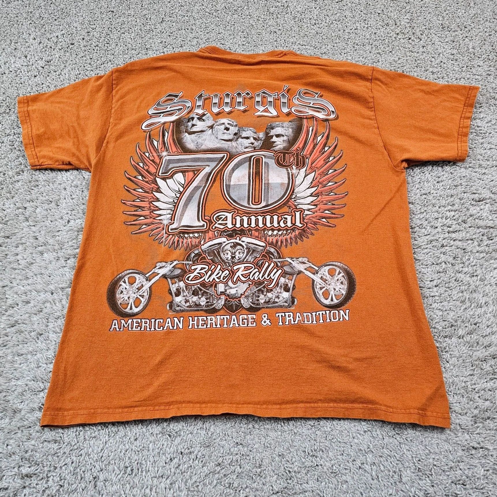 Hanes Vintage Sturgis Motorcycle Rally T-Shirt Men XL Orange Cotton Short Sleeve 70th Anniversary Size US XL / EU 56 / 4 - 3 Thumbnail