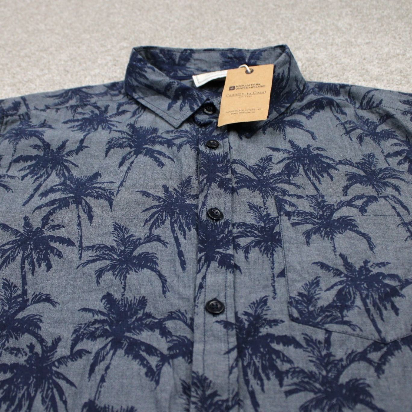 Vintage Mountain Warehouse Hawaiian Shirt NWT Mens XL Blue Tropical Floral S/S Cotton Button-Up Shirt Mens XL Blue Floral Hawaiin Tropical Printed Shirt Size US XL / EU 56 / 4 - 4 Thumbnail
