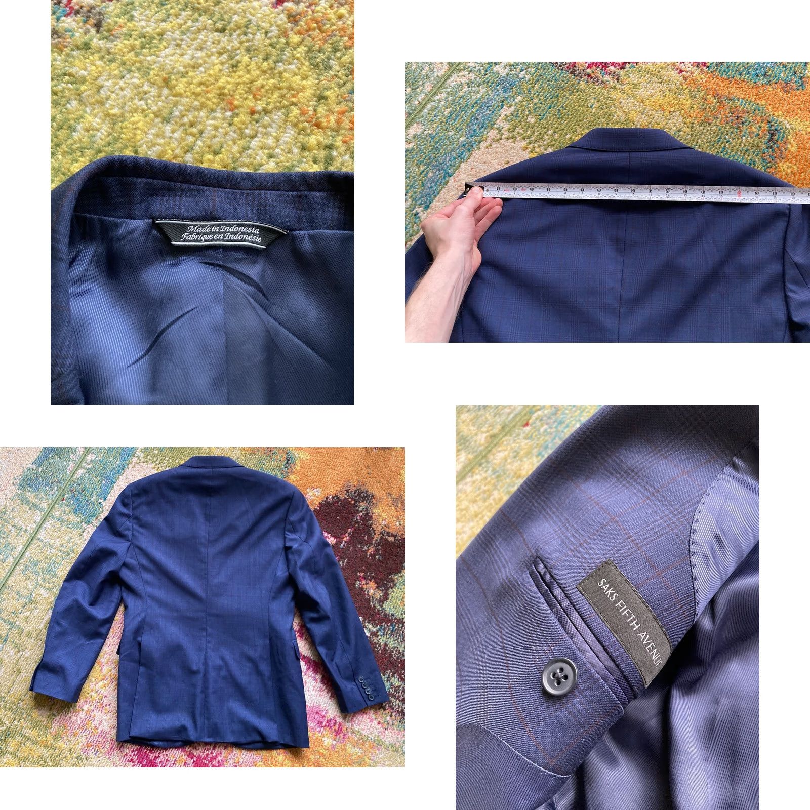 Saks Fifth Avenue Saks Fifth Avenue Blazer Mens 40R Navy Blue Plaid Wool Sports Jacket Size 40R - 8 Thumbnail