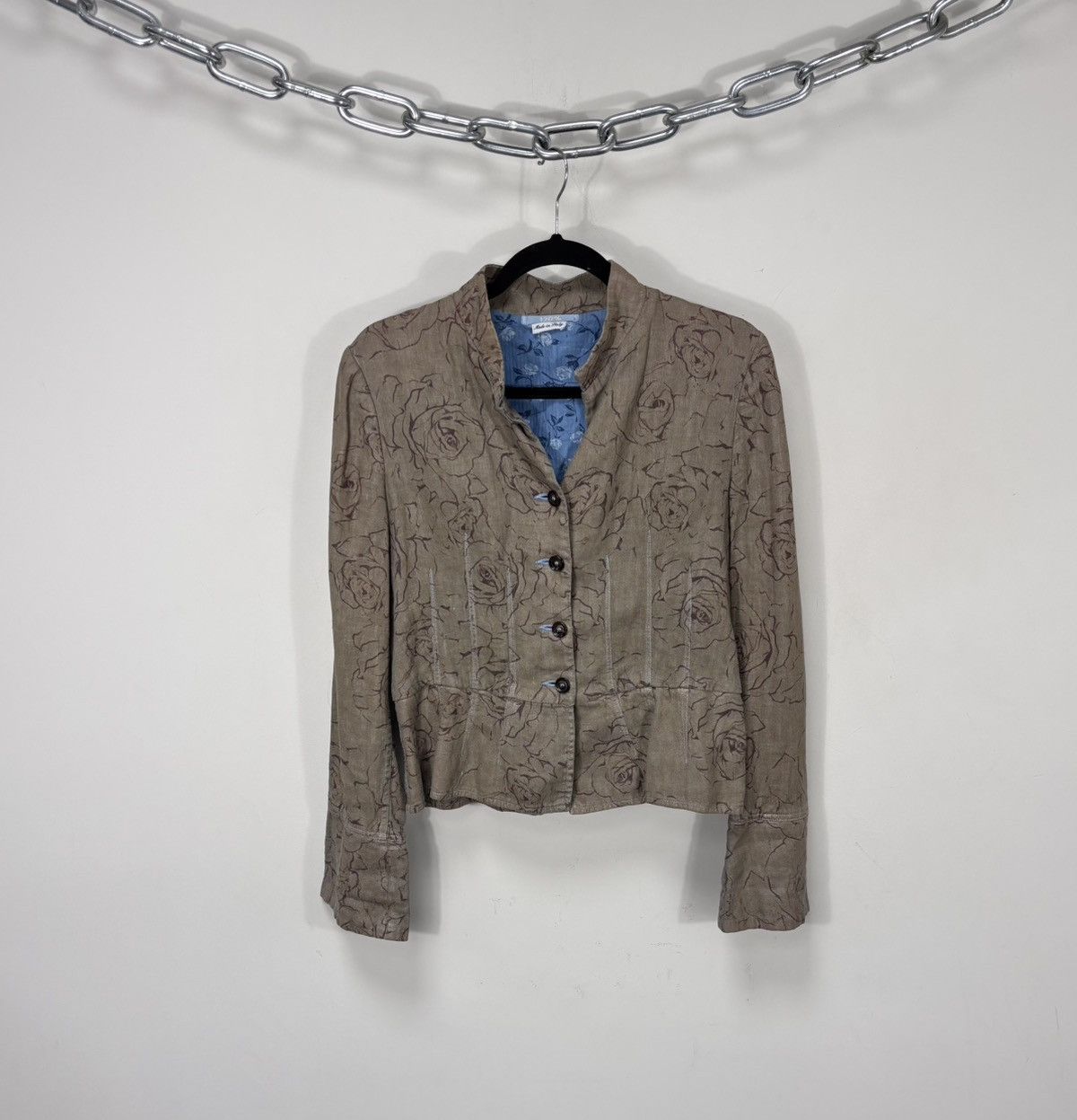 120% Lino 120% Lino Women’s Abstract Floral Brown Linen Blazer Jacket Size S / US 4 / IT 40 - 1 Thumbnail