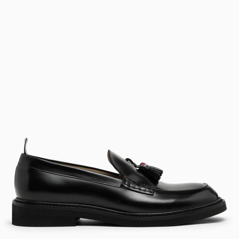 image of Thom Browne Black Leather Moccasin With Tassels Shoes, Men's (Size 8)