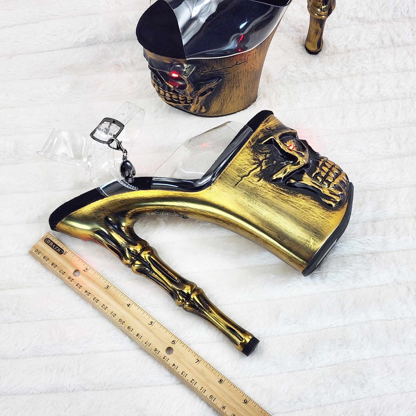 Other Rapture Clear Upper Gold Brass Skull & Bones 8" High Heel Pl Size US 6 / IT 36 - 8 Thumbnail