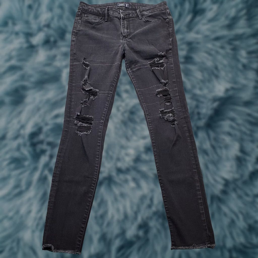Abercrombie & Fitch Abercrombie & Fitch Skinny Jeans Womens 28 Black Cotton Distressed Frayed Hem Jeans Size 28" / US 6 / IT 42 - 1 Thumbnail