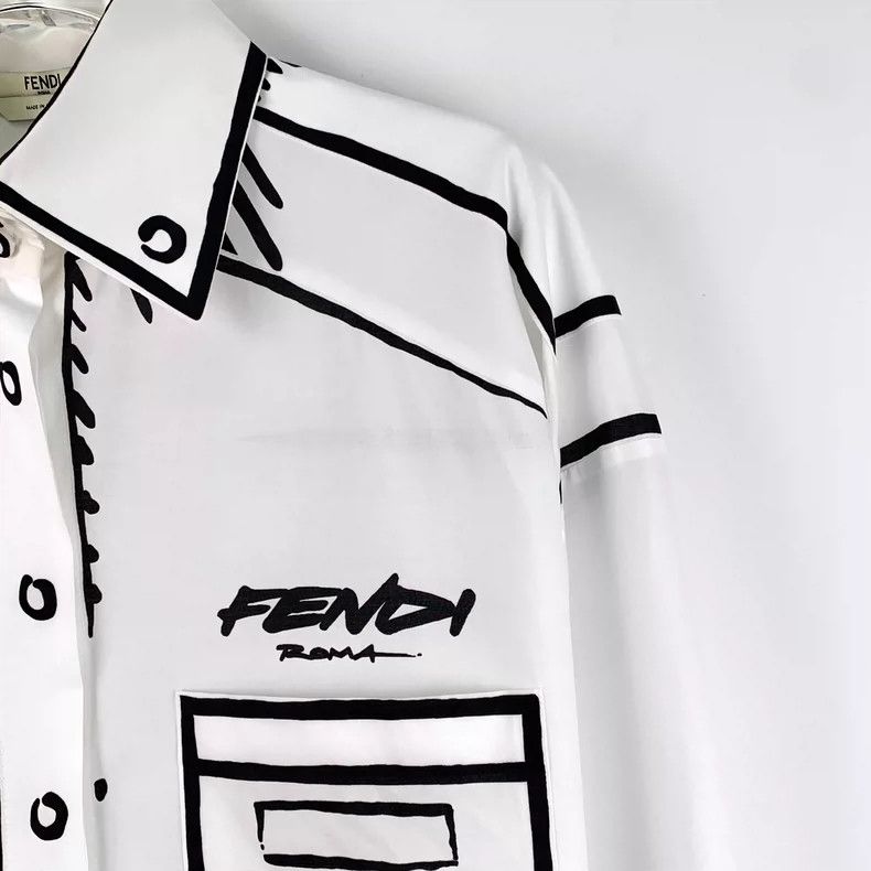 Fendi FENDI White logo graffiti lined cotton notch collar long-s Size XS / US 0-2 / IT 36-38 - 3 Thumbnail