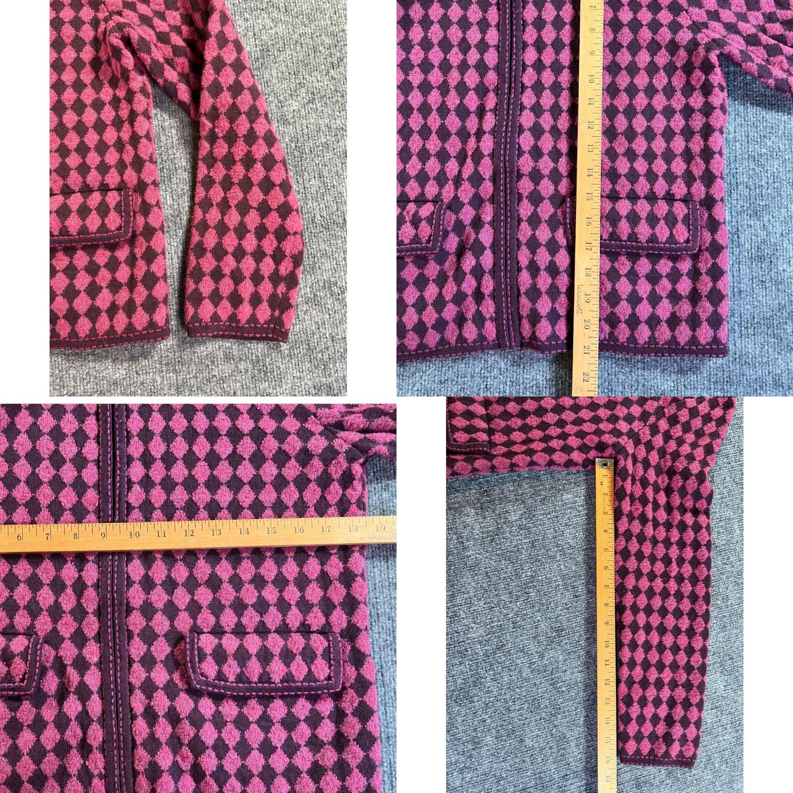 Pendleton VINTAGE Pendleton Cardigan Women Small Pink Burgundy Harlequin Diamond Full Zip Wool Size S / US 4 / IT 40 - 8 Thumbnail