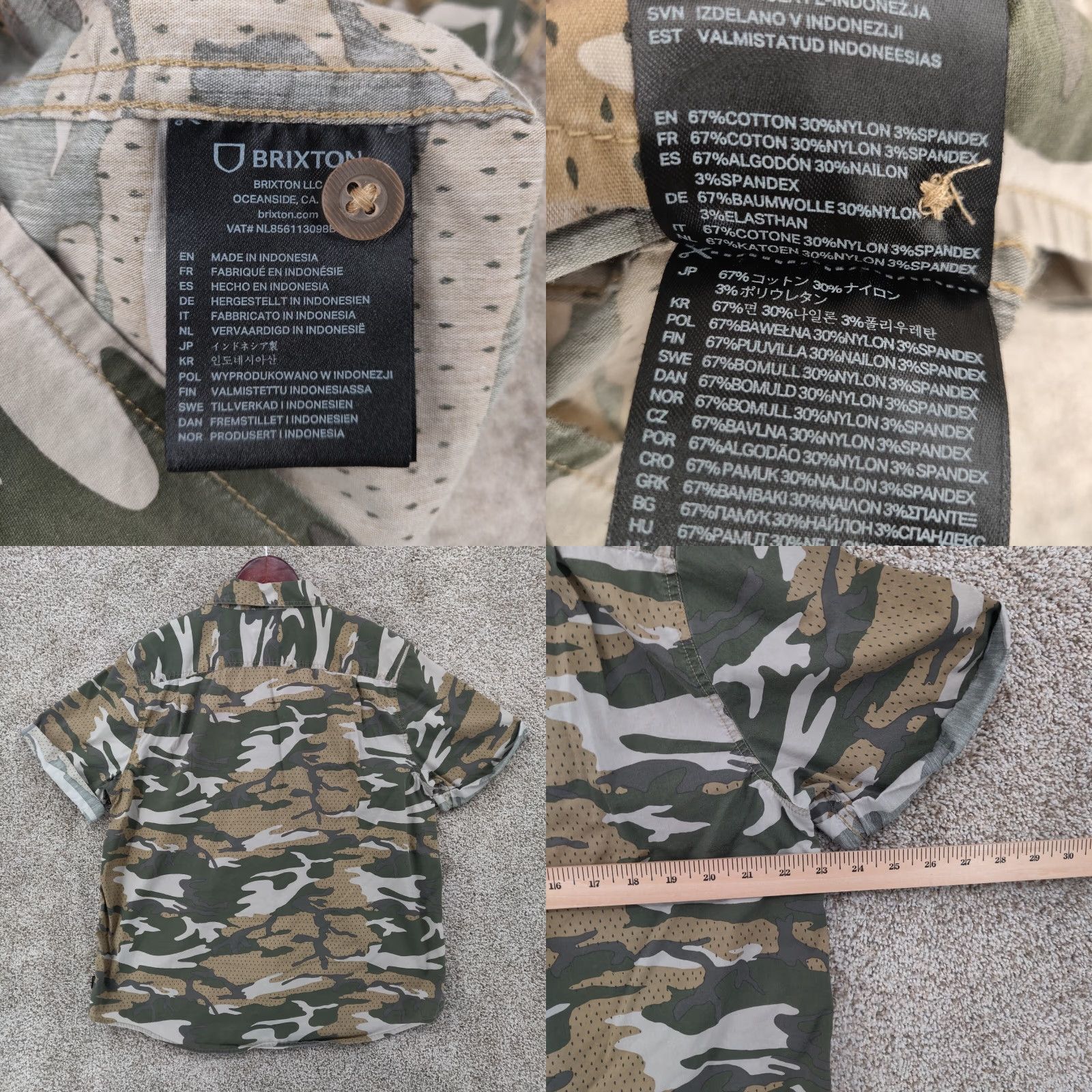 Brixton Brixton Shirt Mens M Camouflage Short Sleeve Button-Up Relaxed Fit Casual Skate Army 90s Colorful Multicolor Cotton Nylon Spandex Knit Size US M / EU 48-50 / 2 - 8 Thumbnail