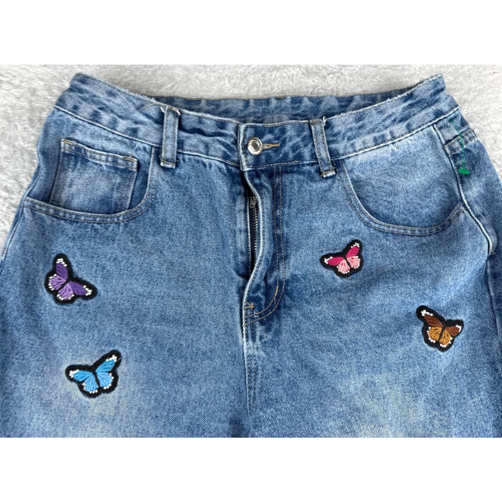 Vintage Jeans Womens 29 Blue Denim Straight Leg High Rise Butterfly Patches 29x29 Cotton Size 29" - 4 Thumbnail