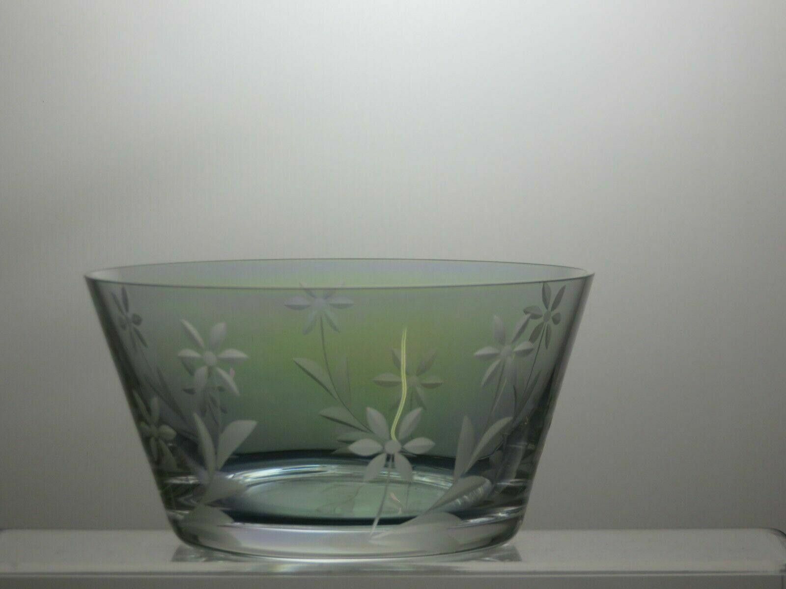 The Unbranded Brand Small Etched Finger Green Glass Bowl 2 3/4" Size ONE SIZE - 2 Thumbnail