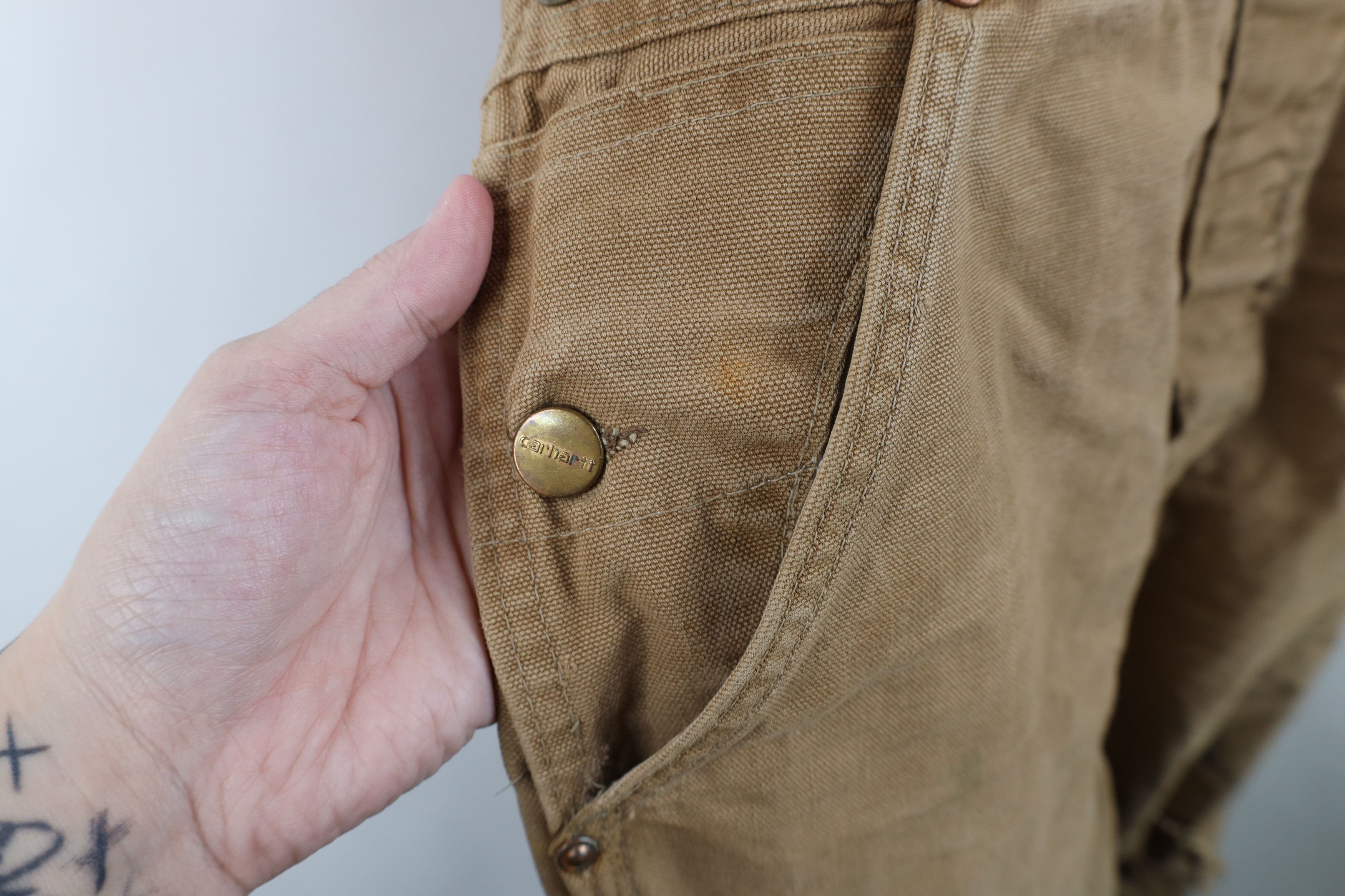 Carhartt Vintage 70s Carhartt Thrashed Double Knee Canvas Overalls Size US 36 / EU 52 - 3 Thumbnail
