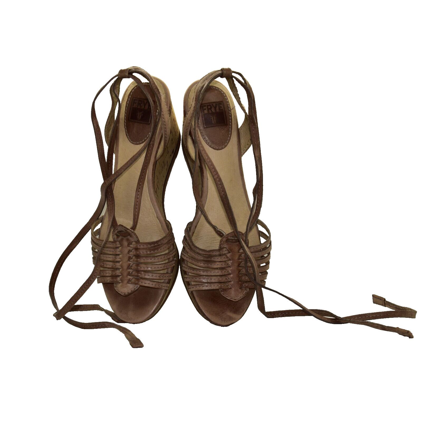 Frye FRYE Carlie Brown Leather Strappy Wedge Platform Shoes Sz 8M Size US 8 / IT 38 - 3 Thumbnail