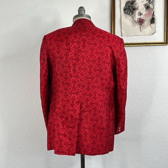 Vintage Cavanaugh's Virgin Islands Thai Silk Blazer Fluer Des Lis Ma Size 40R - 7 Thumbnail