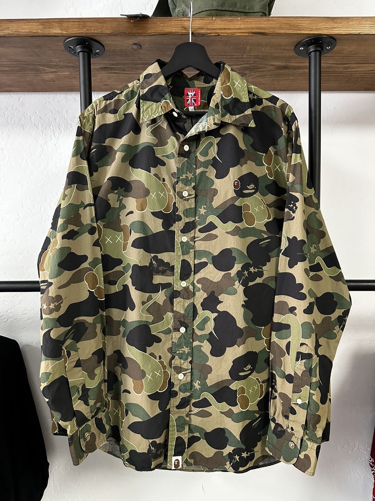 Bape x Kaws Bendy 1st Camo Button Up Shirt
