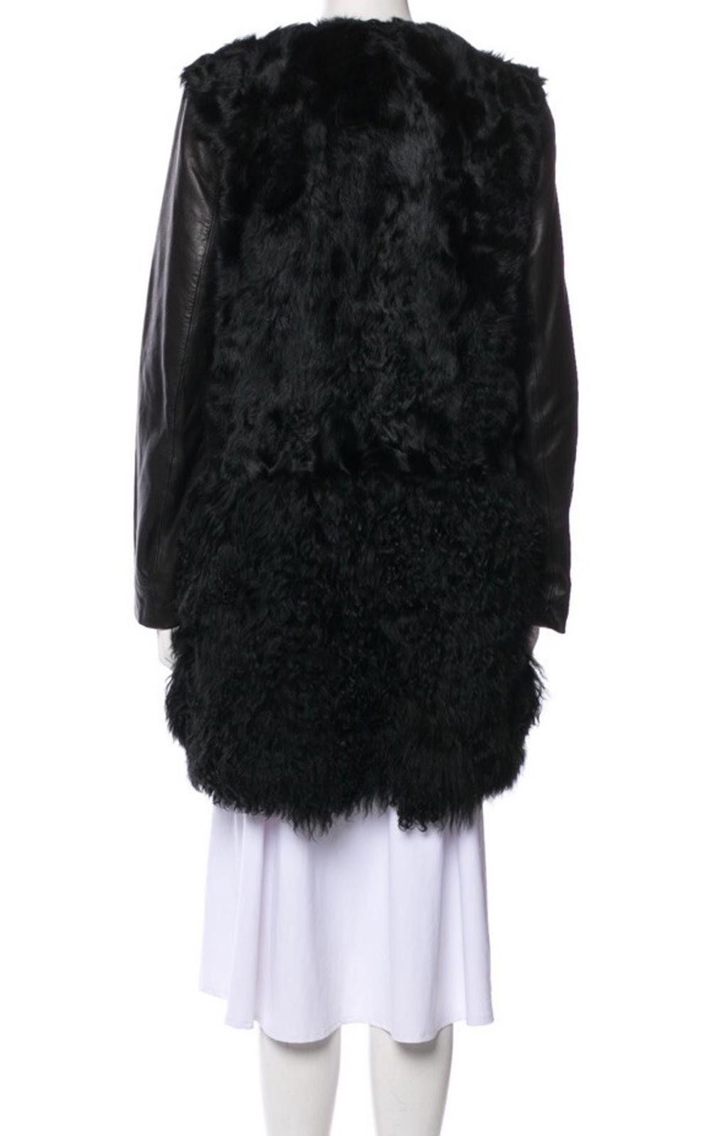 Majestic Maje Genuine Leather Genuine Fur Black Warm Coat Sz 38/S Size S / US 4 / IT 40 - 3 Thumbnail