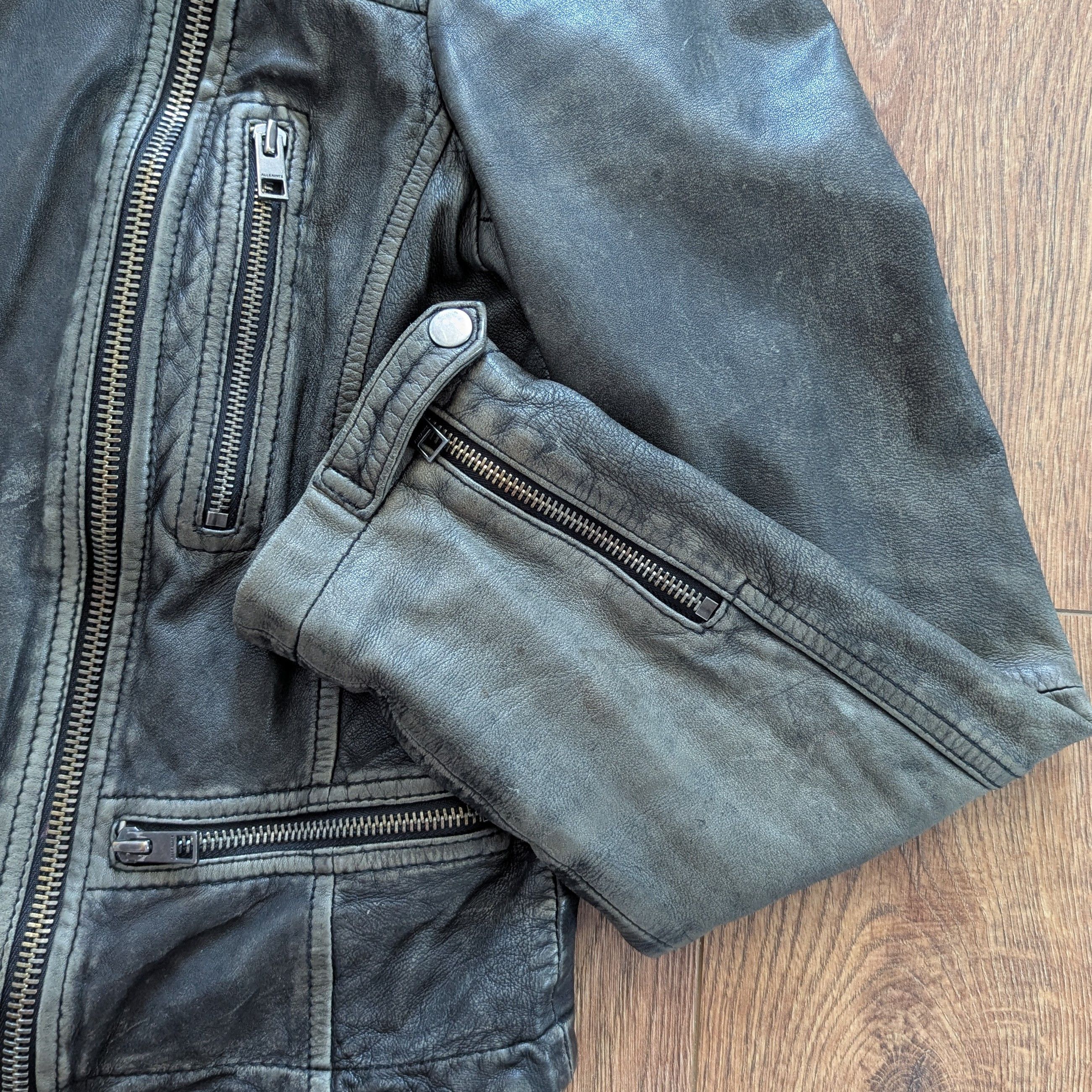 Allsaints × Leather ALLSAINTS Cargo Biker Leather Jacket With Scuffs Motorcycle Size M / US 6-8 / IT 42-44 - 12 Thumbnail