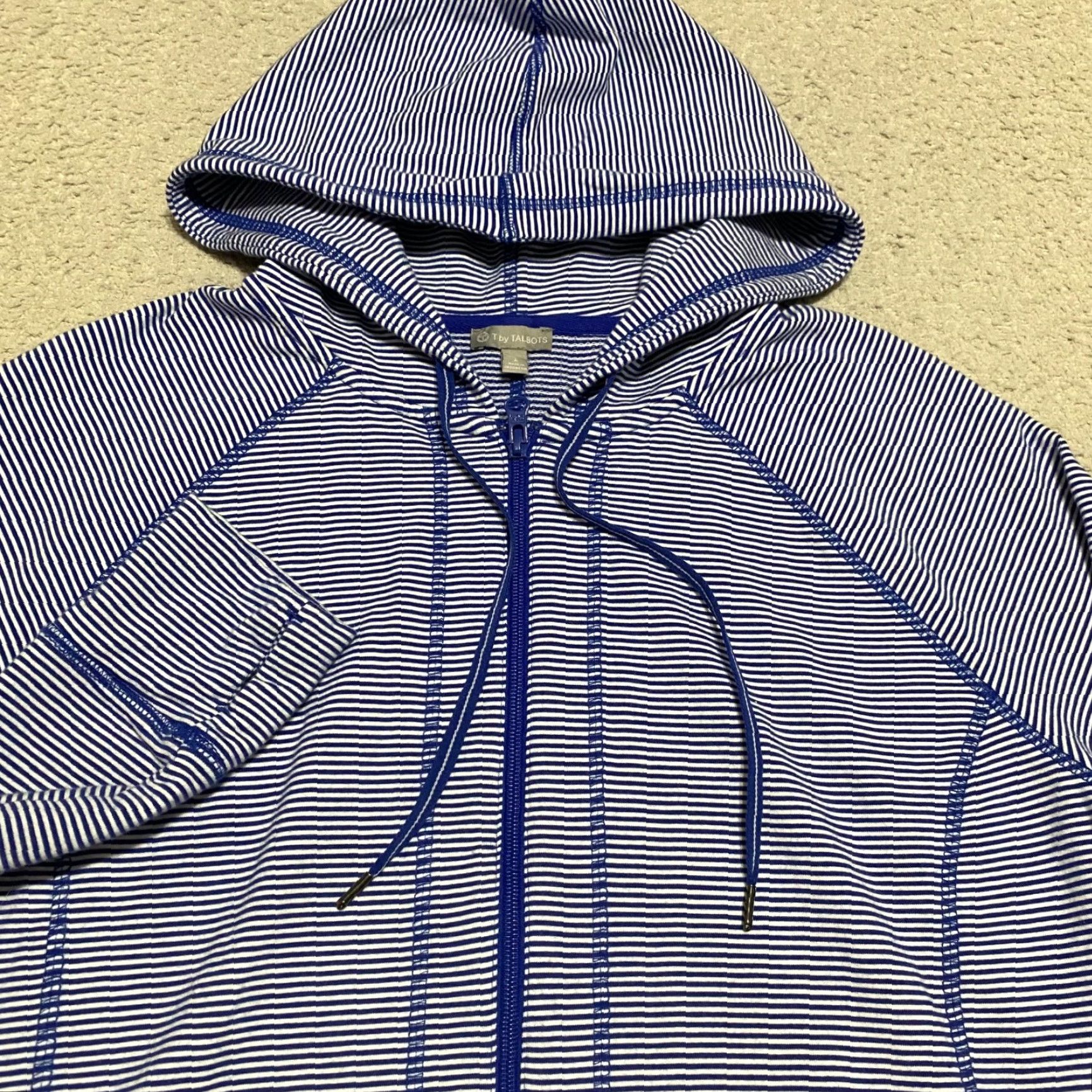 Talbots T by Talbots Hoodie Womens Large Striped Zip Up Sweatshirt Stretch Activewear Size L / US 10 / IT 46 - 4 Thumbnail