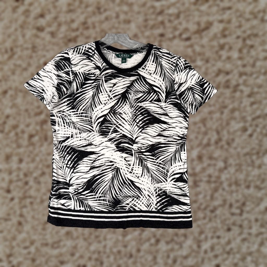 Ralph Lauren VINTAGE Lauren Ralph Lauren Shirt Women L Black Floral Crew Neck Linen Blend Size L / US 10 / IT 46 - 1 Thumbnail