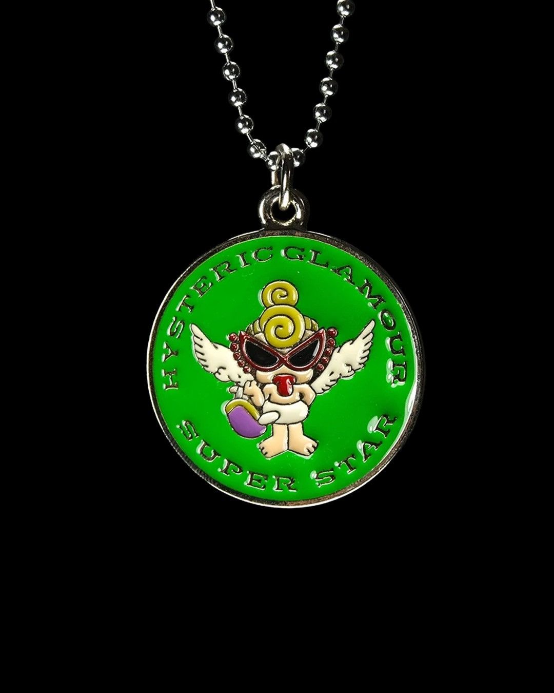 image of Hysteric Glamour Superstar Angel Necklace in Green, Men's