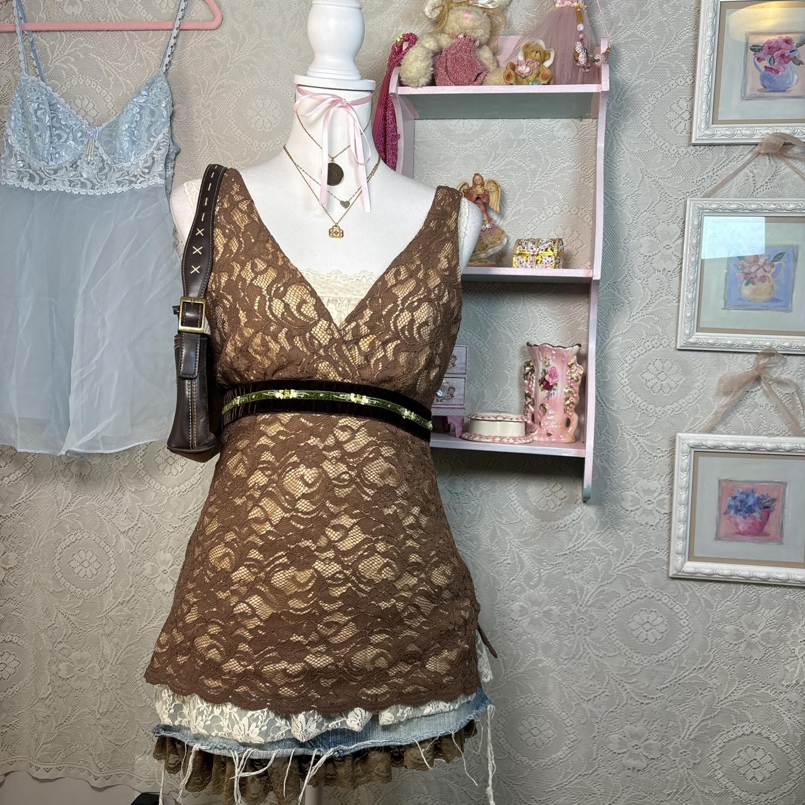 Rothco y2k brown lace fairy core blouse Size S / US 4 / IT 40 - 1 Thumbnail