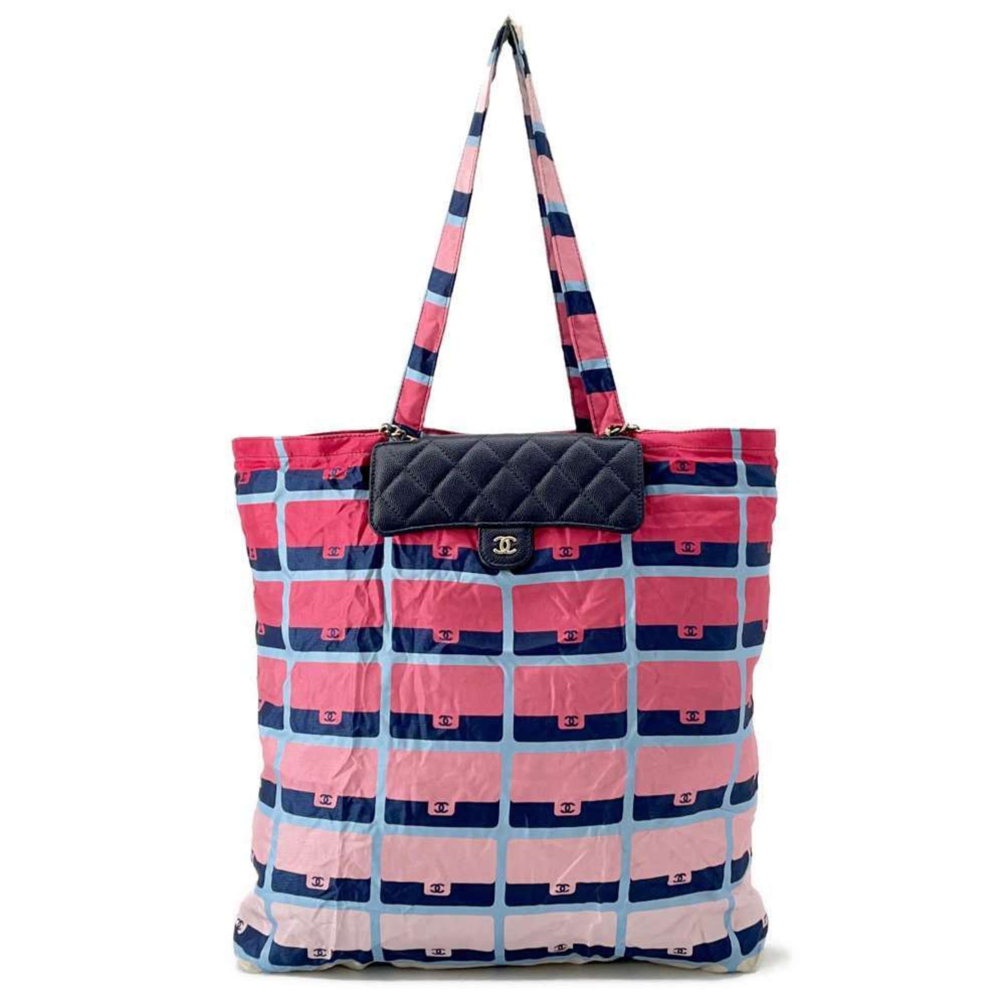 Chanel Eco Bag Matelasse Coco Mark Caviar Skin Nylon Ap2095 Chanel Chain Shoulder in Blue, Women's
